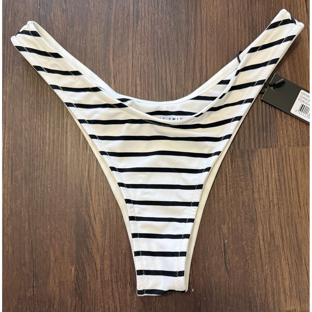 Lioness Women's Swim Porcelain Stripe Rosette Bikini Set Zuma Bottoms Sz L NWT - Picture 3 of 11